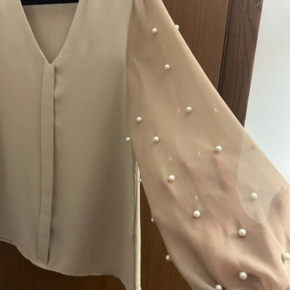 Elegant Cream Blouse with Sheer Sleeves - Picture 4 of 4